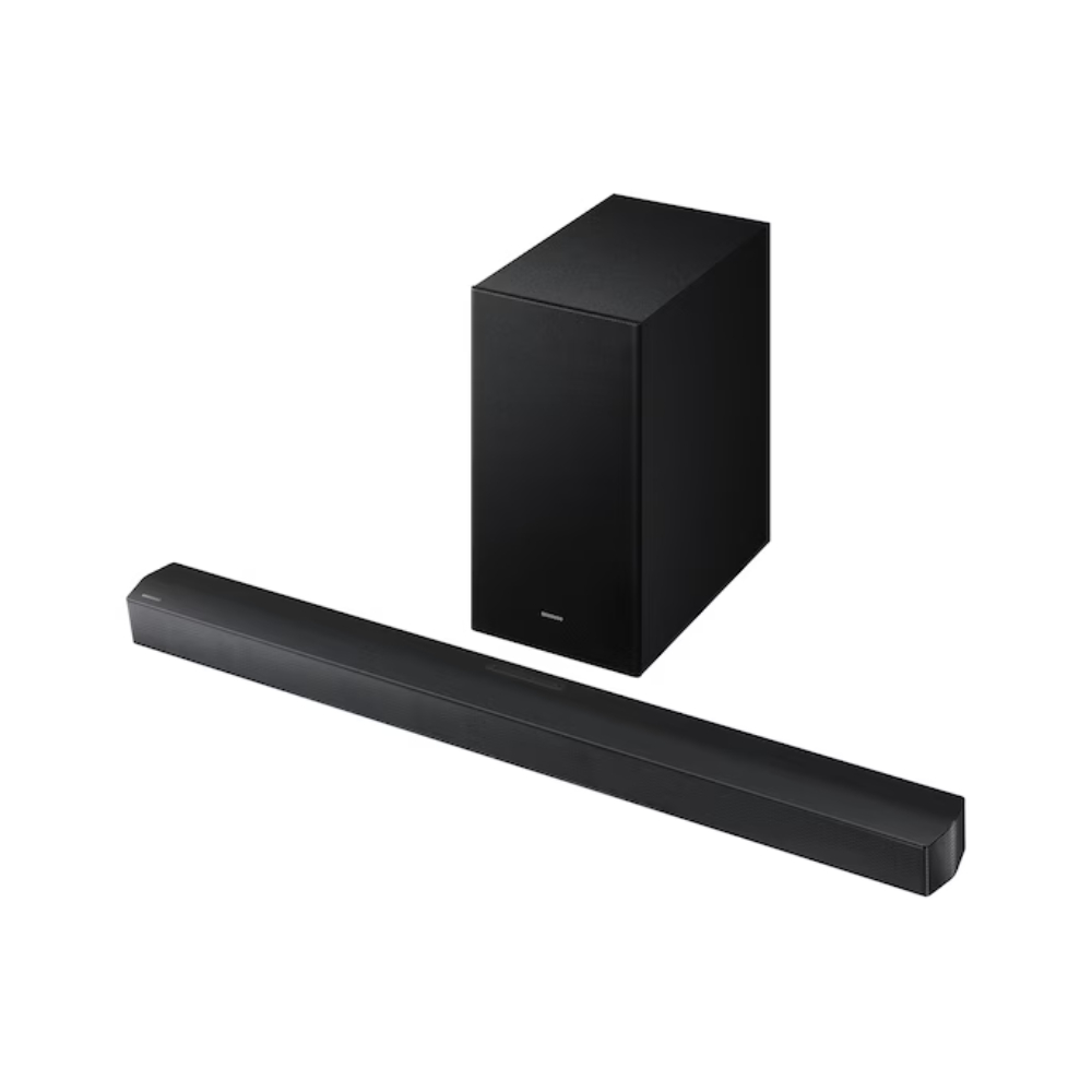Barra de sonido Samsung, incluye subwoofer, sonido envolvente virtual en 3D, Q-SYMPHONY, cuenta con refuerzo en los sonidos graves, Altavoz central integrado, potencia 430 Vatios, 3,1 canales, conexión inalámbrica, Ficha técnica completa en www.samsung.com.co