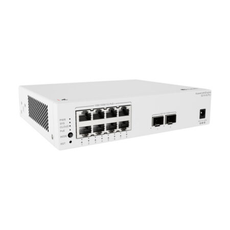 Switch S210-8LP2J Datacom -S210-8LP2J (8 puertos Ethernet 10/100/1000BASE-T (PoE+ de 35 W), 2 puertos SFP de 2,5 G, 1 adaptador de CA incluido, sin ventilador) - (Modelo de distribución. Nota: Configuración 1:1 de cables de alimentación blancos C7)