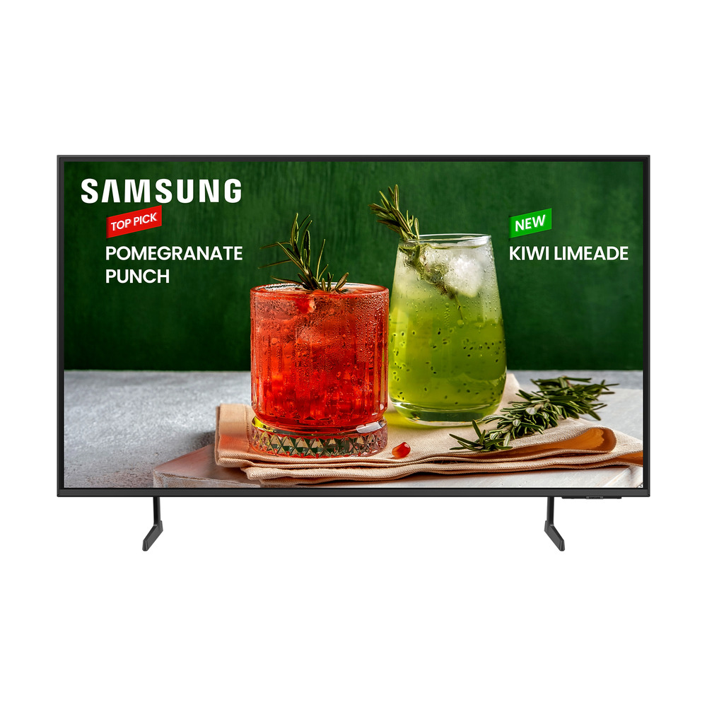 Televisor Pro Samsung BE85H;Tamaño: 85", Resolución 3840X2160 4K UHD (16:9), Brillo 300 Nit, ,sintonizador digital terrestre  DVB-T2,Características: uso 16 horas/día, altavoces 10Wx2 , WiFi, Bluetooth, RJ45,Entradas:  HDMI 2.0 (3), HDCP 2.2, USB 2.0 (1), Smart tv , Garantía: 3 años