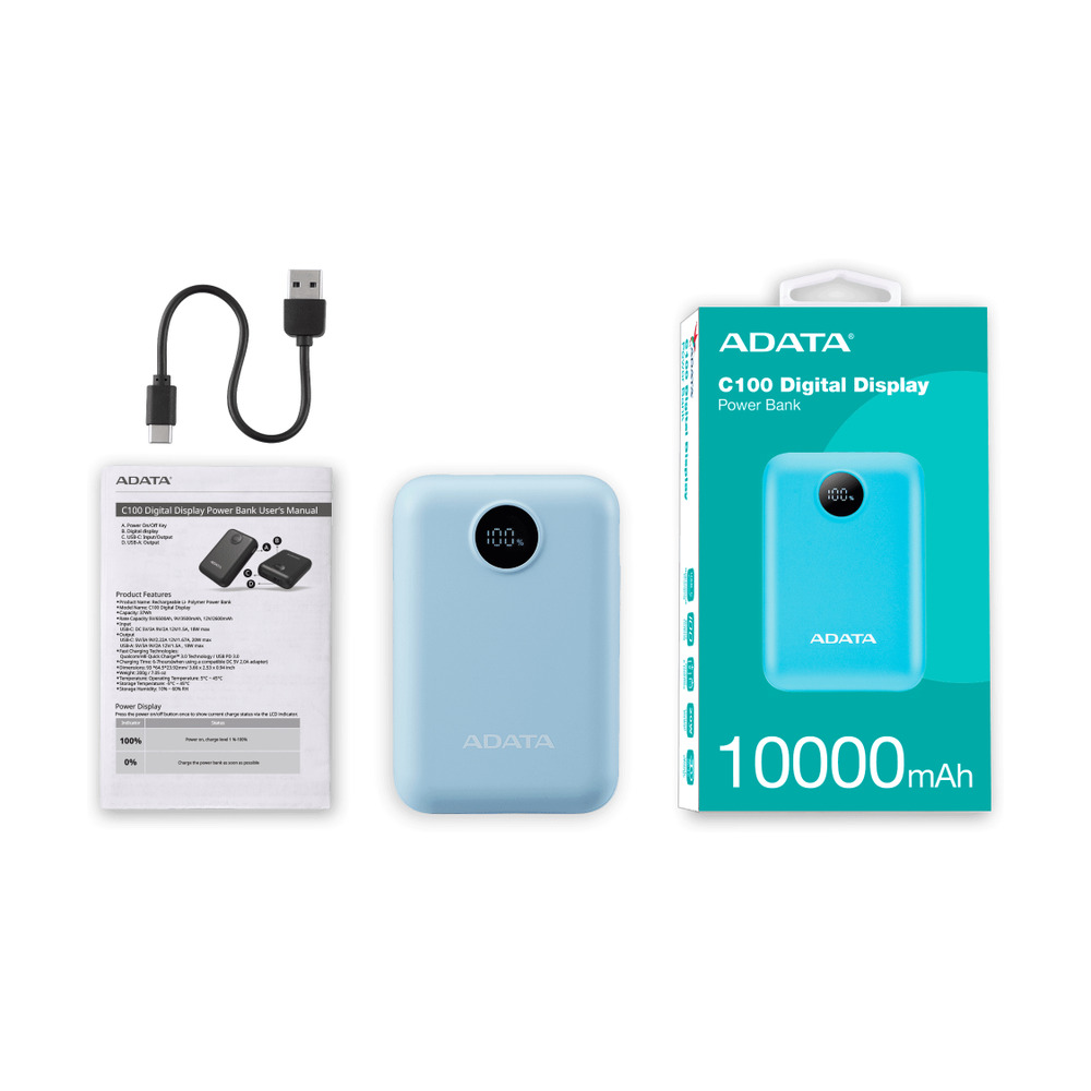 Power Bank Adata C100 de 10.000mAh Azul - Image 3